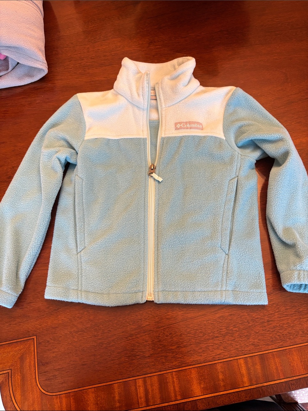 Girls Columbia Light Blue and Cream Full-Zip Fleece Jacket 4/5